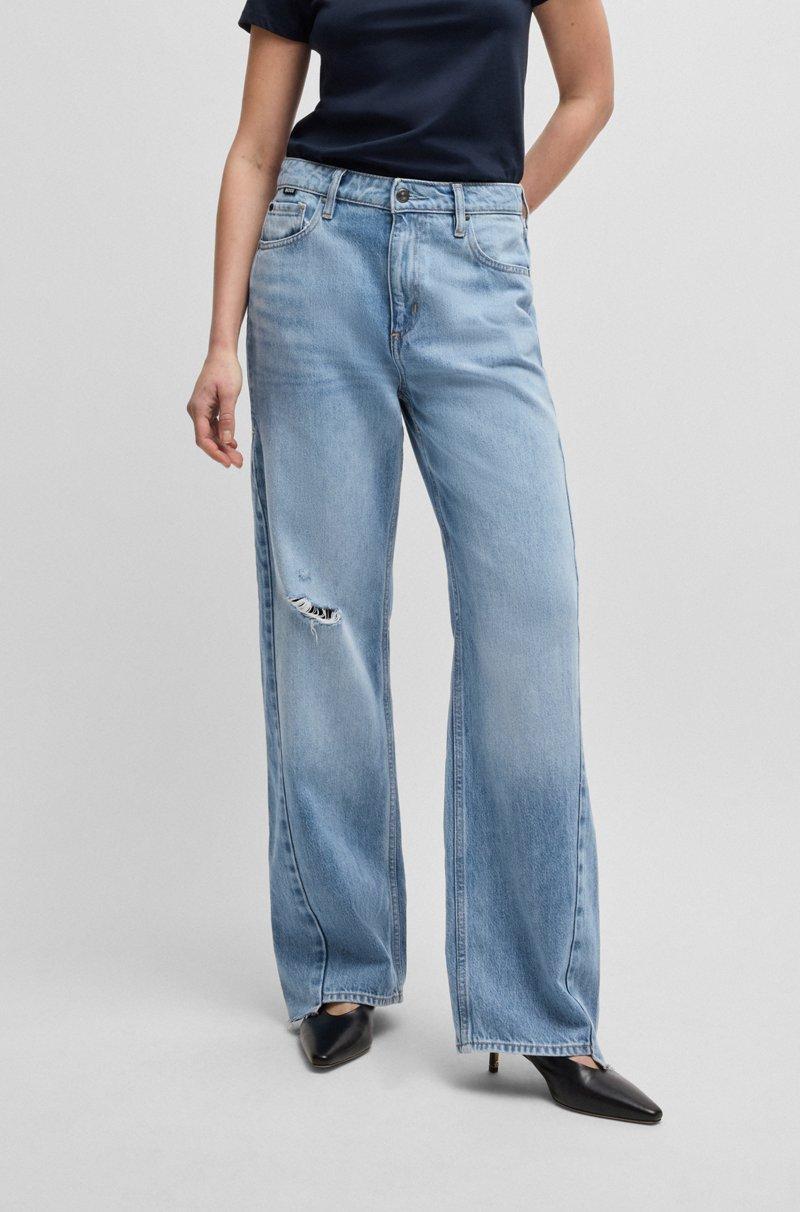 Hugo Boss Vaqueros de denim azul con pernera ancha y dobladillo escalonado