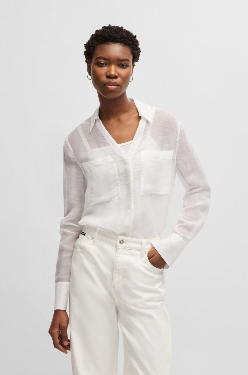 Hugo Boss Blusa de ramio con escote en pico y detalle en el cuello