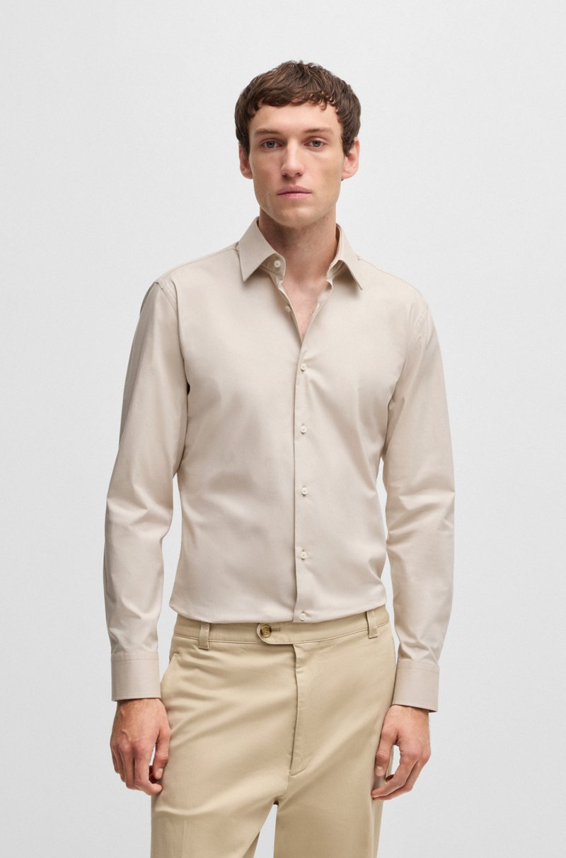 Hugo Boss Camisa slim fit en sarga de algodón elástico de planchado fácil Promoción trimestral