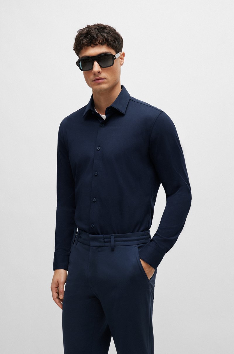 Hugo Boss Camisa slim fit de punto en mezcla de algodón elástico técnico Superdescuento