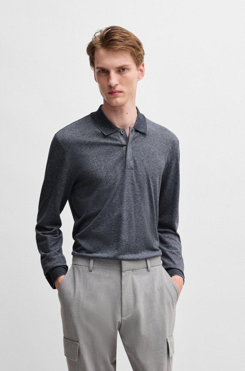 Hugo Boss Polo de punto de manga larga en mouliné de algodón y seda Envío internacional gratuito