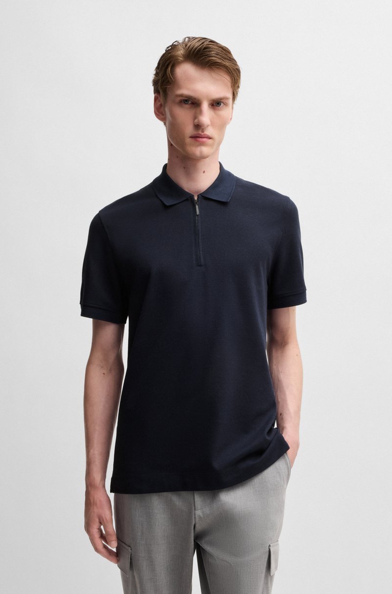 Hugo Boss Polo de algodón y cashmere con cremallera en el cuello Tienda de fábrica