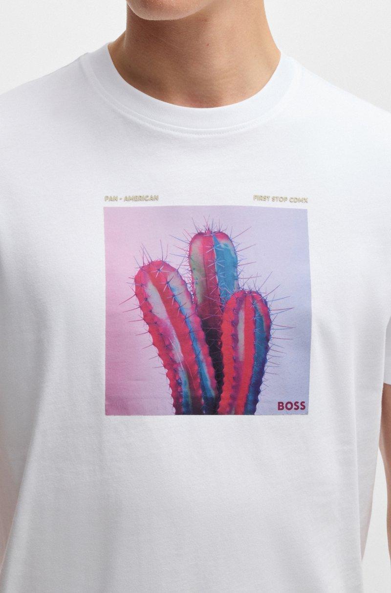 Hugo Boss Camiseta de punto de algodón con gráficos inspirados en los viajes por carretera Última moda