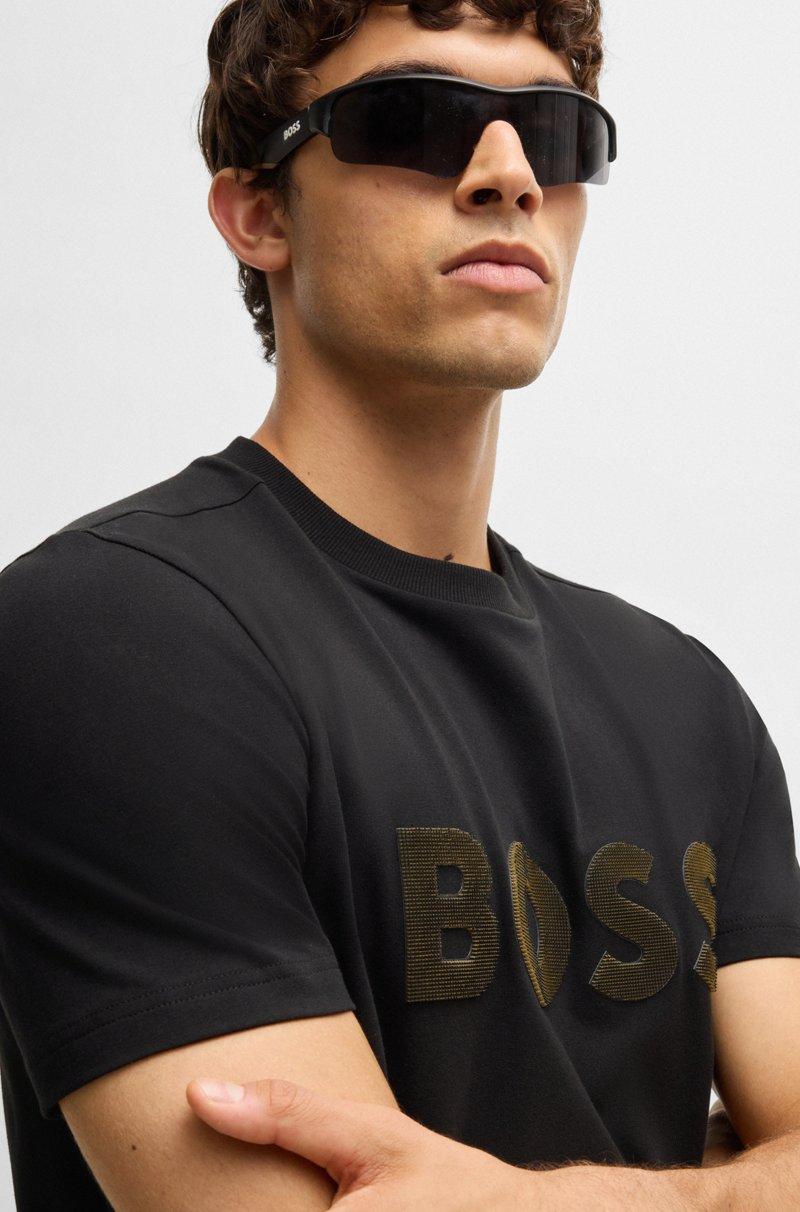 Hugo Boss Camiseta de algodón elástico con logo grande Ofertas especiales