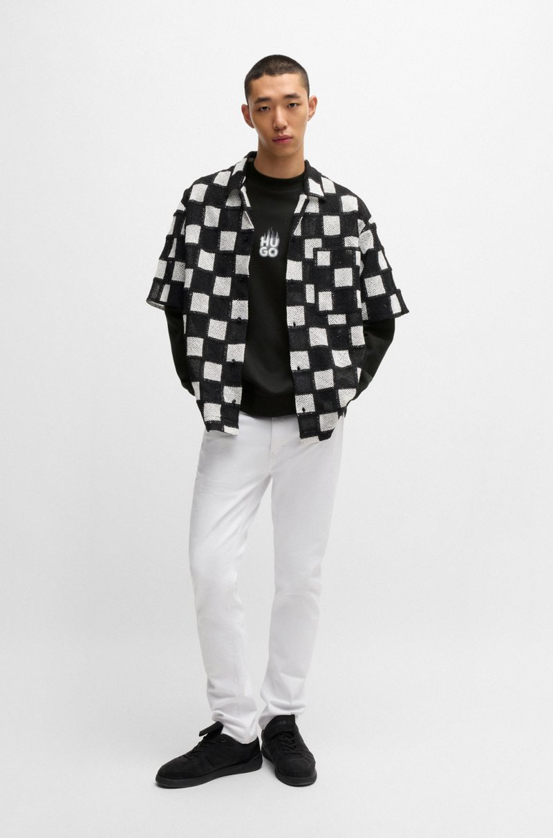 Hugo Boss Sudadera de rizo de algodón con estampado de logos apilados ahumados Rebajas de fin de temporada