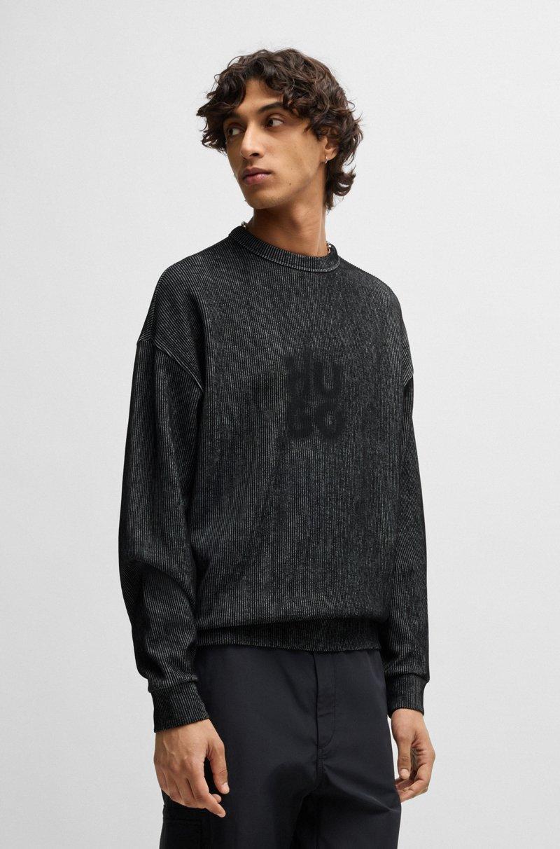 Hugo Boss Sudadera de algodón en canalé con estampado de logo apilado ahumado