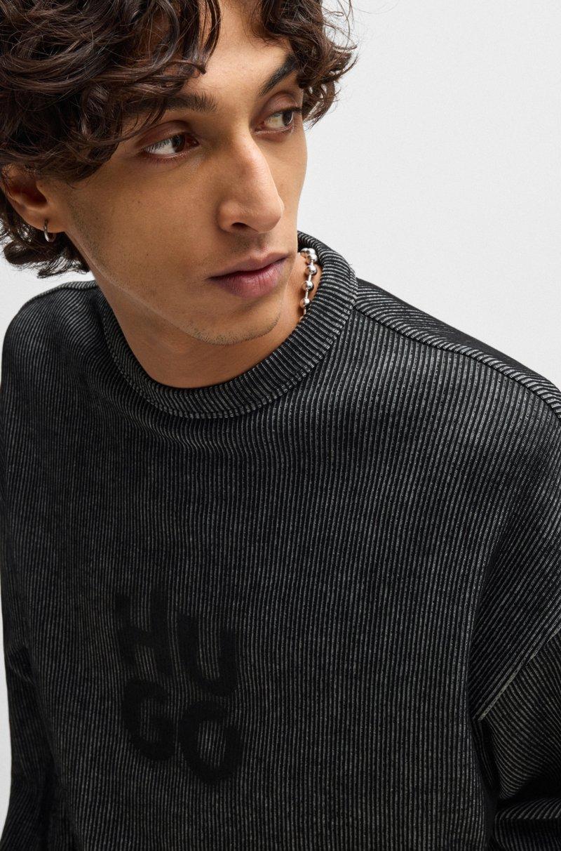 Hugo Boss Sudadera de algodón en canalé con estampado de logo apilado ahumado 2025