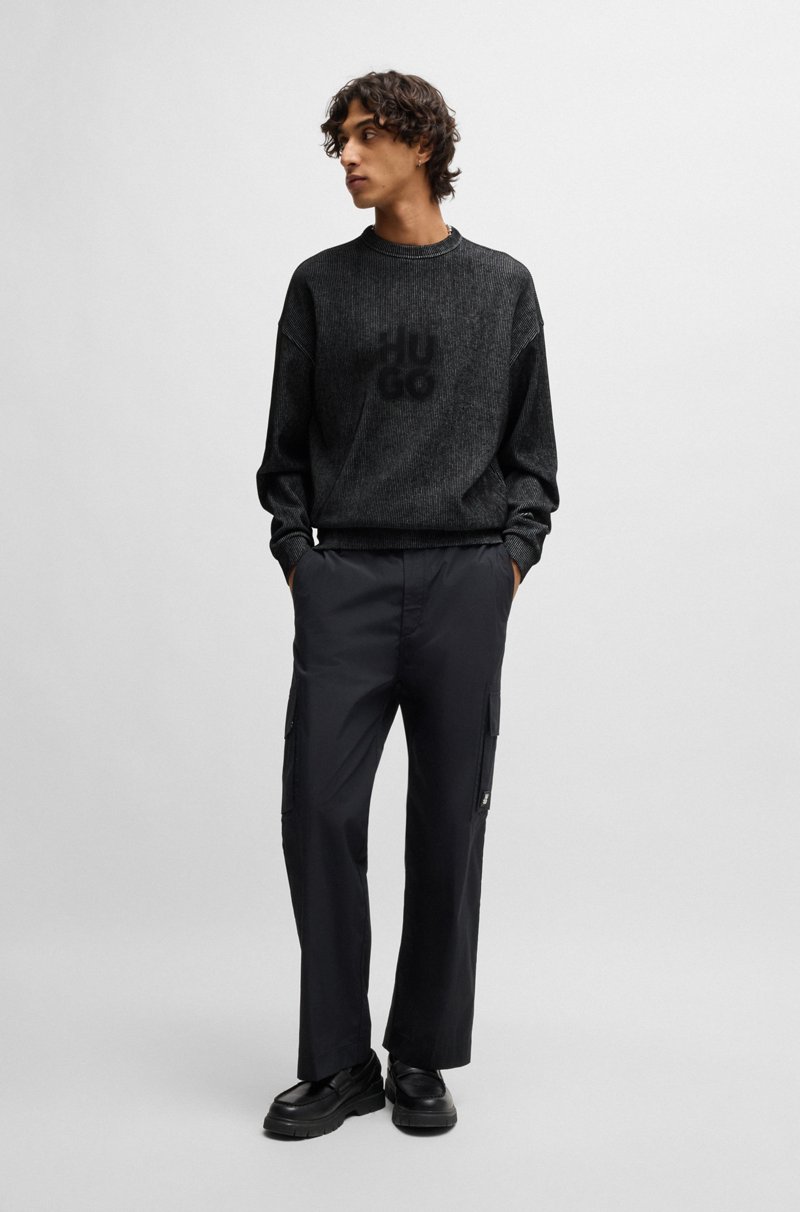Hugo Boss Sudadera de algodón en canalé con estampado de logo apilado ahumado 2025