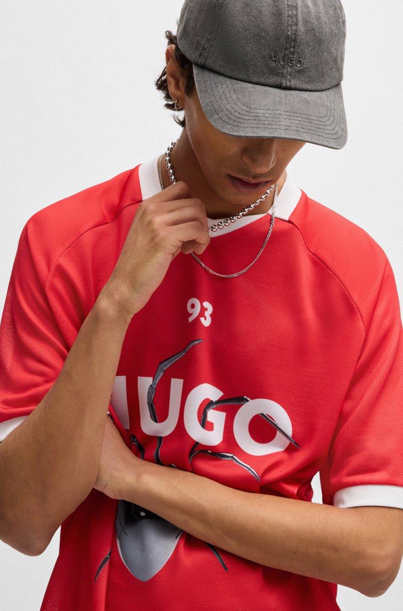 Hugo Boss Camiseta relaxed fit de malla estilo fútbol americano con estampado de temporada En línea