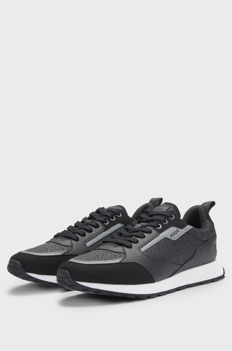 Hugo Boss Deportivas de diferentes materiales con cordones y monogramas en el empeine En oferta