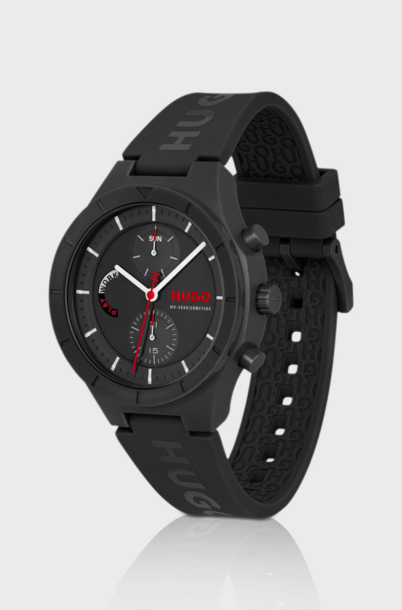 Hugo Boss Reloj negro con correa de silicona con logo Envío internacional gratuito