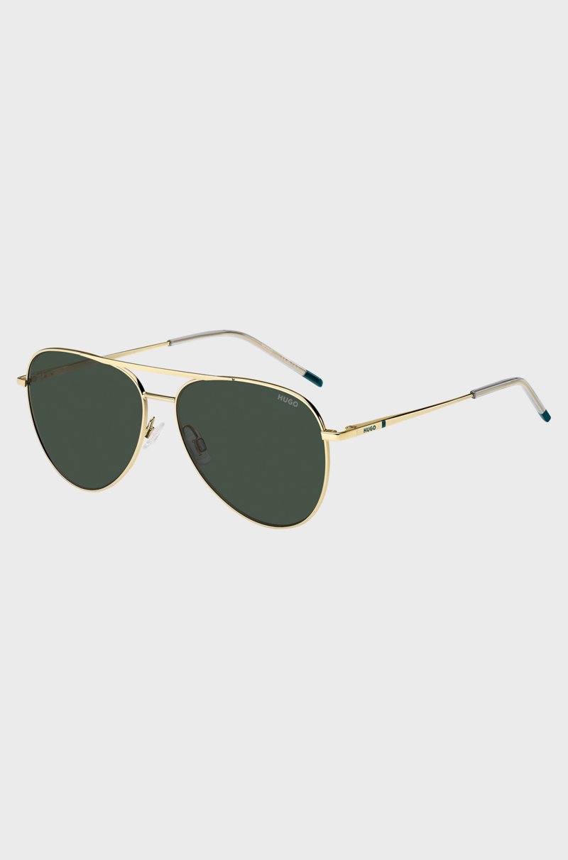 Hugo Boss Gafas de sol de doble puente con montura metálica en tono dorado