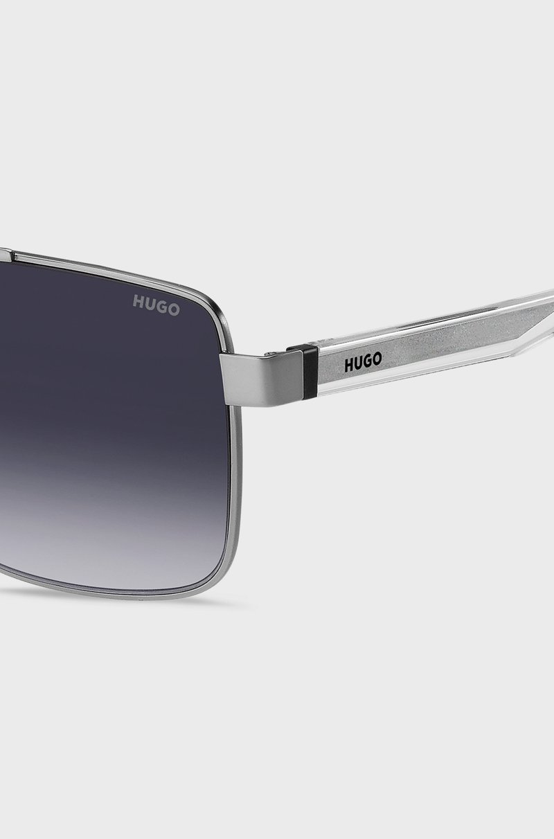Hugo Boss Gafas de sol de doble puente con montura metálica gris Precio ultrabajo