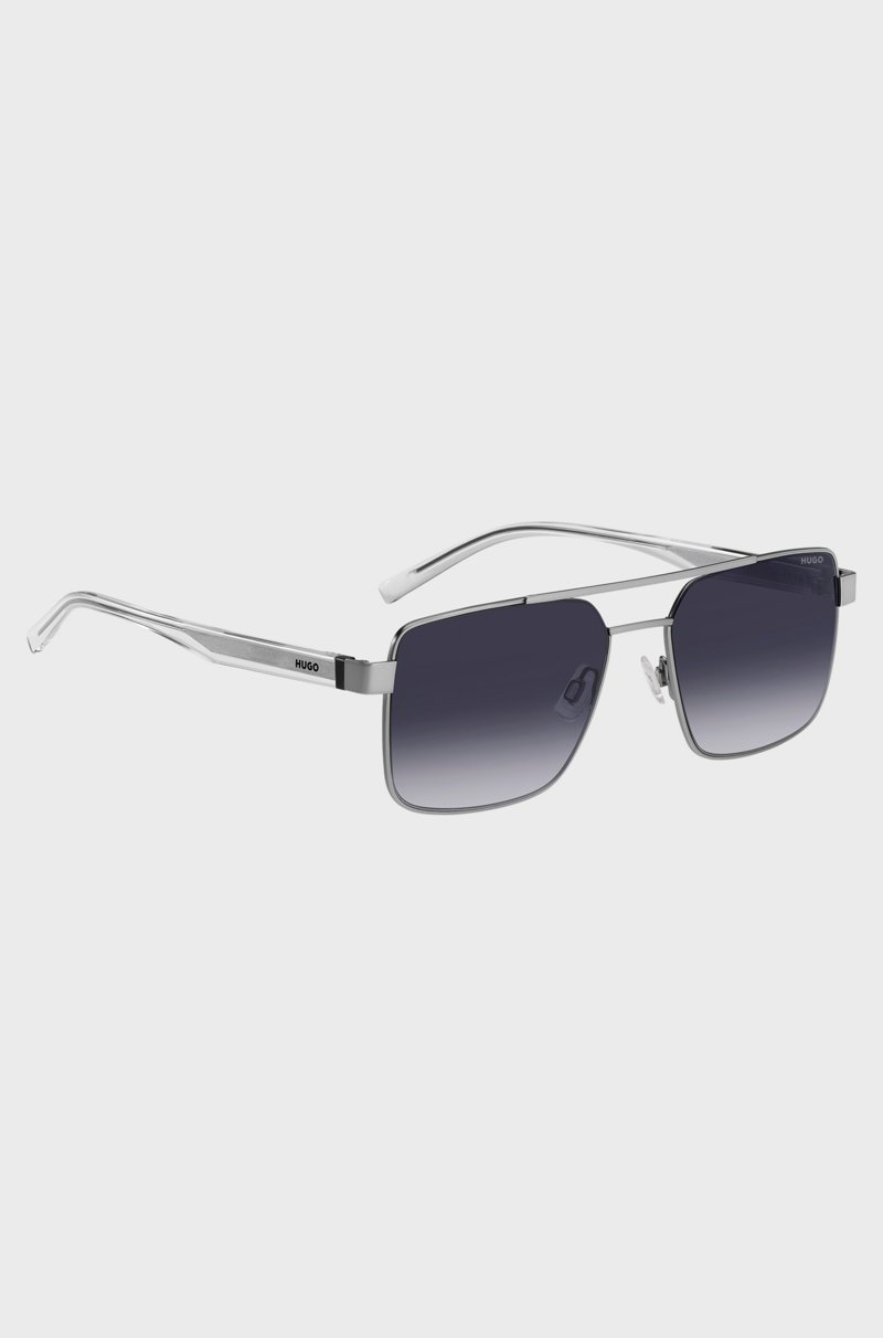 Hugo Boss Gafas de sol de doble puente con montura metálica gris Precio ultrabajo
