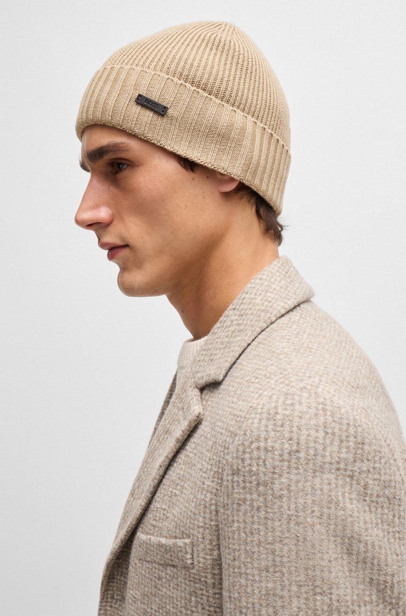 Hugo Boss Gorro de punto de canalé en lana merina Rebajas de fábrica