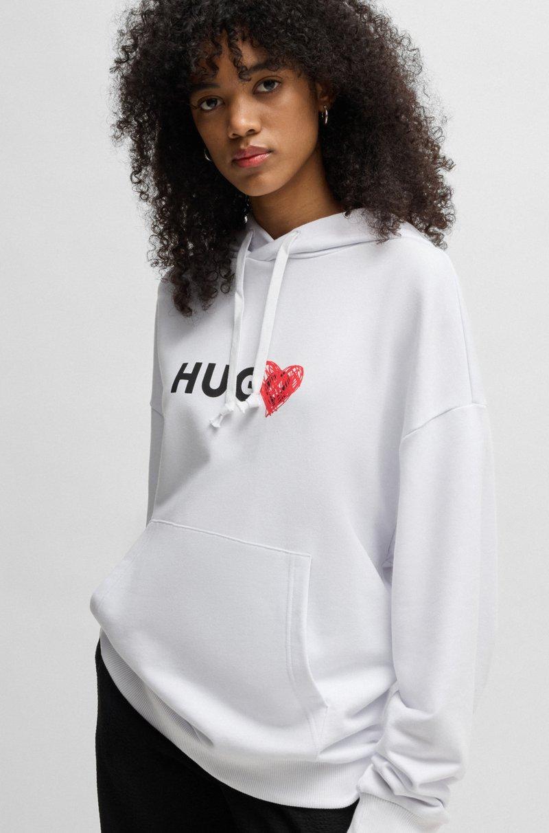Hugo Boss Prenda con capucha en felpa de algodón con eslogan y gráficos de corazones Mejor oferta