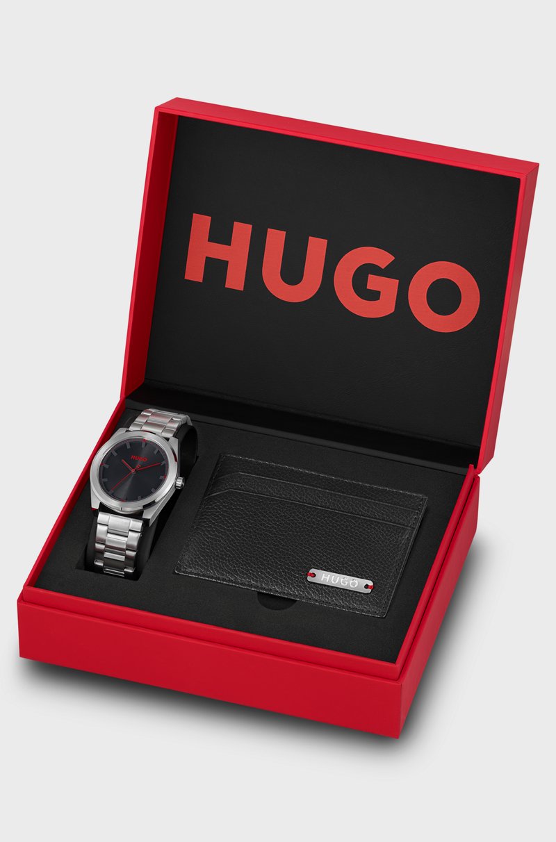 Hugo Boss Set de regalo de tarjetero de piel y reloj con esfera negra Últimos 3 días