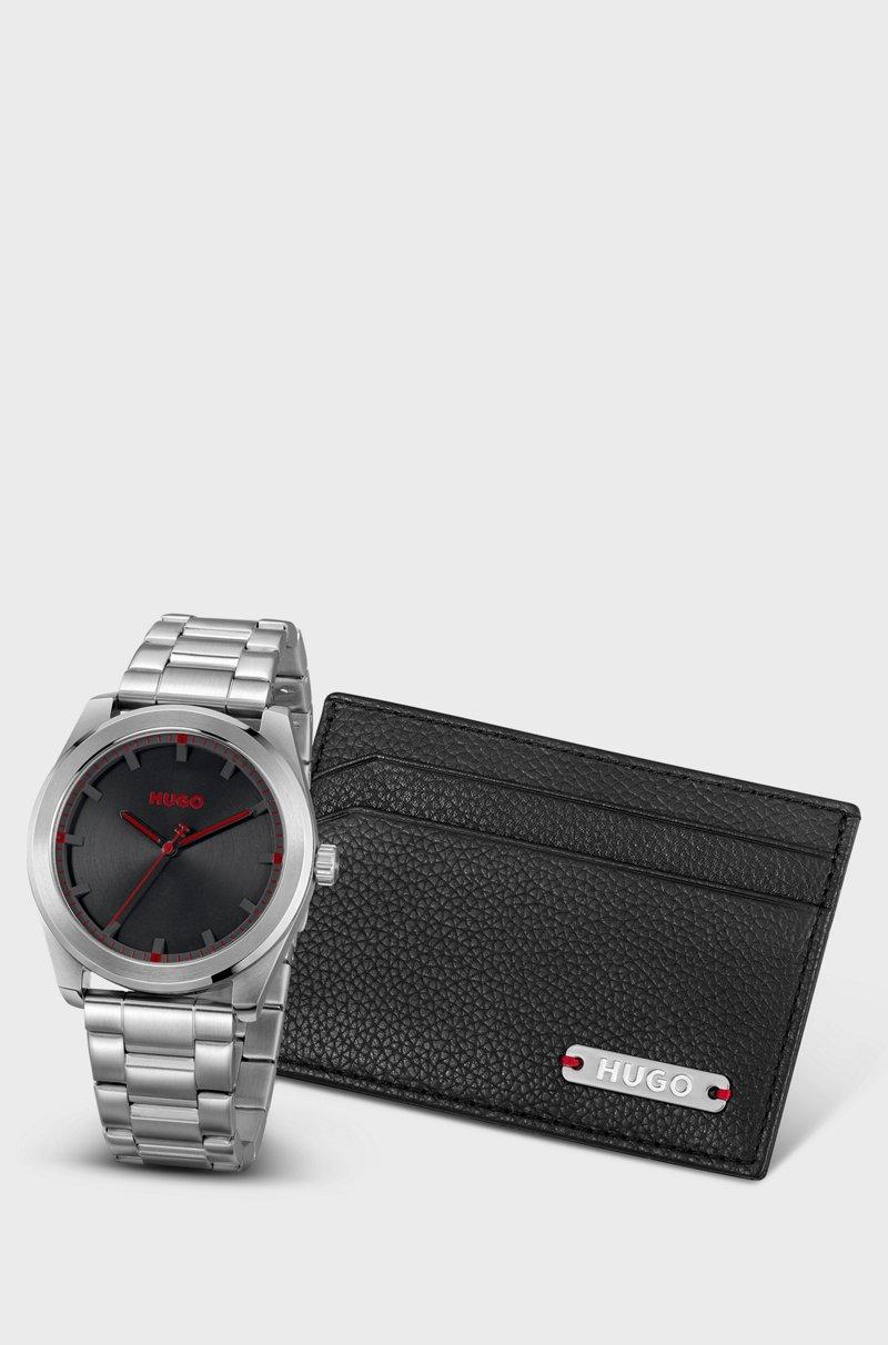 Hugo Boss Set de regalo de tarjetero de piel y reloj con esfera negra Últimos 3 días