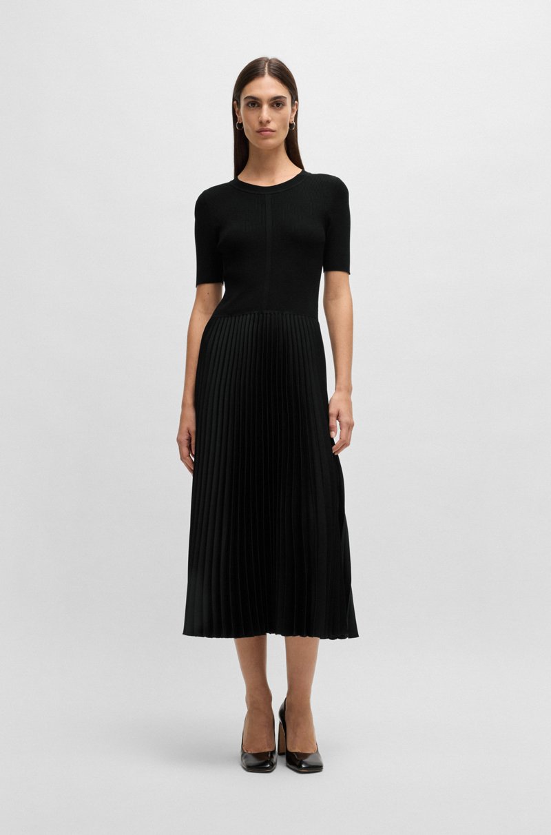 Hugo Boss Vestido de mezcla de materiales con falda plisada