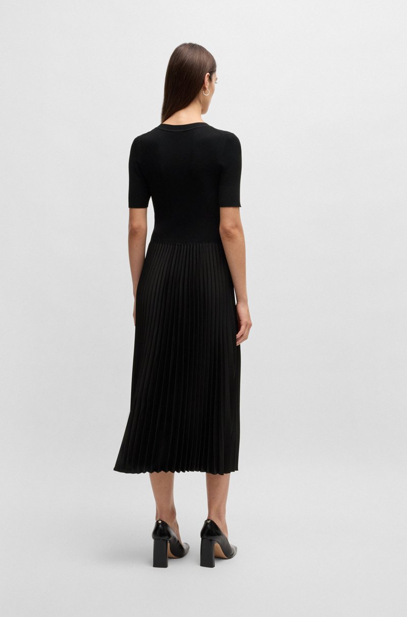 Hugo Boss Vestido de mezcla de materiales con falda plisada Descuento por venta flash