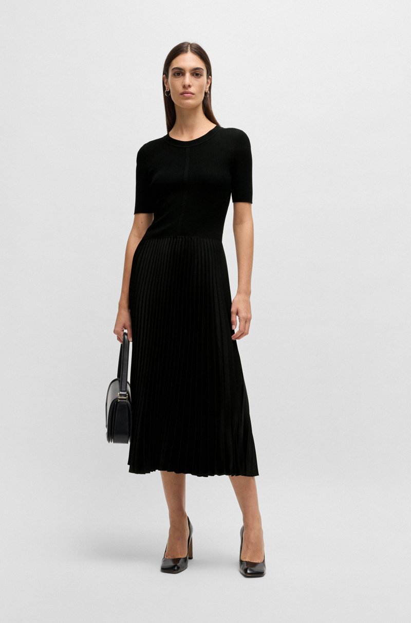Hugo Boss Vestido de mezcla de materiales con falda plisada Descuento por venta flash