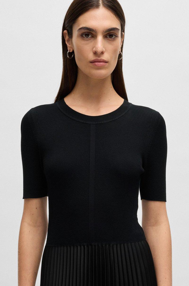 Hugo Boss Vestido de mezcla de materiales con falda plisada Descuento por venta flash