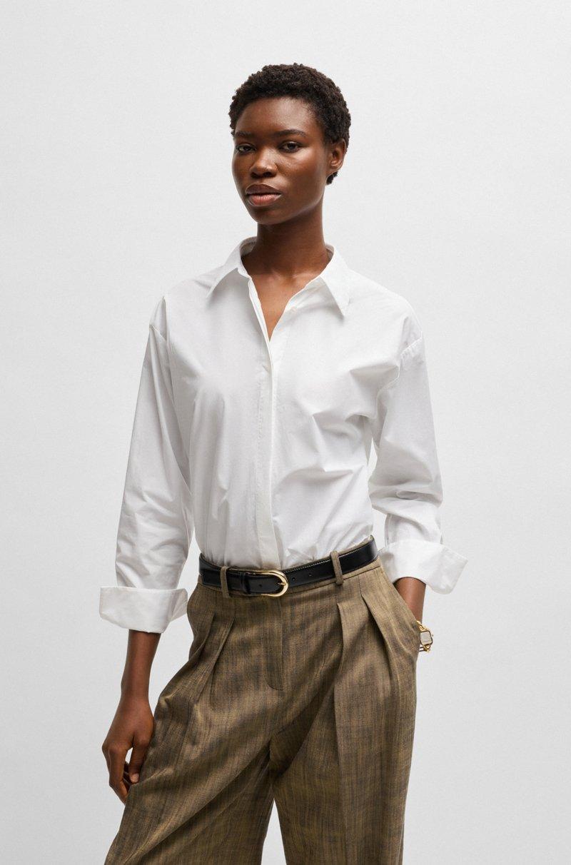 Hugo Boss Blusa regular fit de algodón y seda con monograma Double B Precio ultrabajo