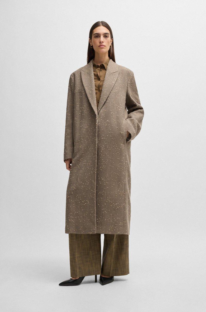 Hugo Boss Abrigo de tweed en mezcla de lana con diseño de espiga y cierre oculto