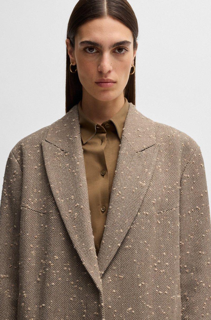 Hugo Boss Abrigo de tweed en mezcla de lana con diseño de espiga y cierre oculto En línea