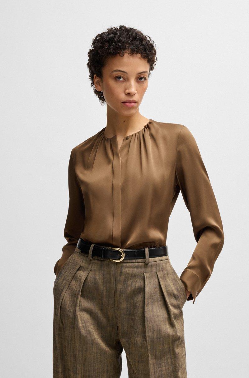 Hugo Boss Blusa sin cuello regular fit en seda con elástico Outlet