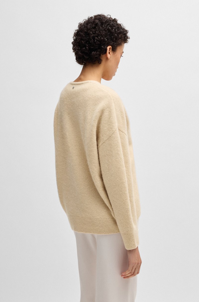 Hugo Boss Jersey relaxed fit de mezcla de lana con cuello en pico Rebajas