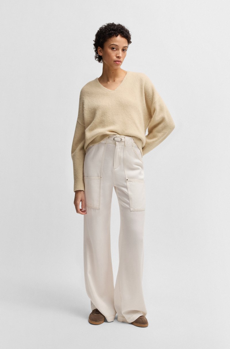 Hugo Boss Jersey relaxed fit de mezcla de lana con cuello en pico Rebajas