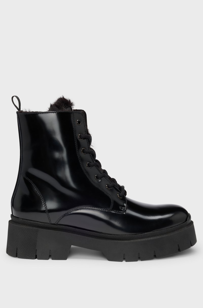 Hugo Boss Botas de piel sintética con logo en el cursor de la cremallera Oferta especial
