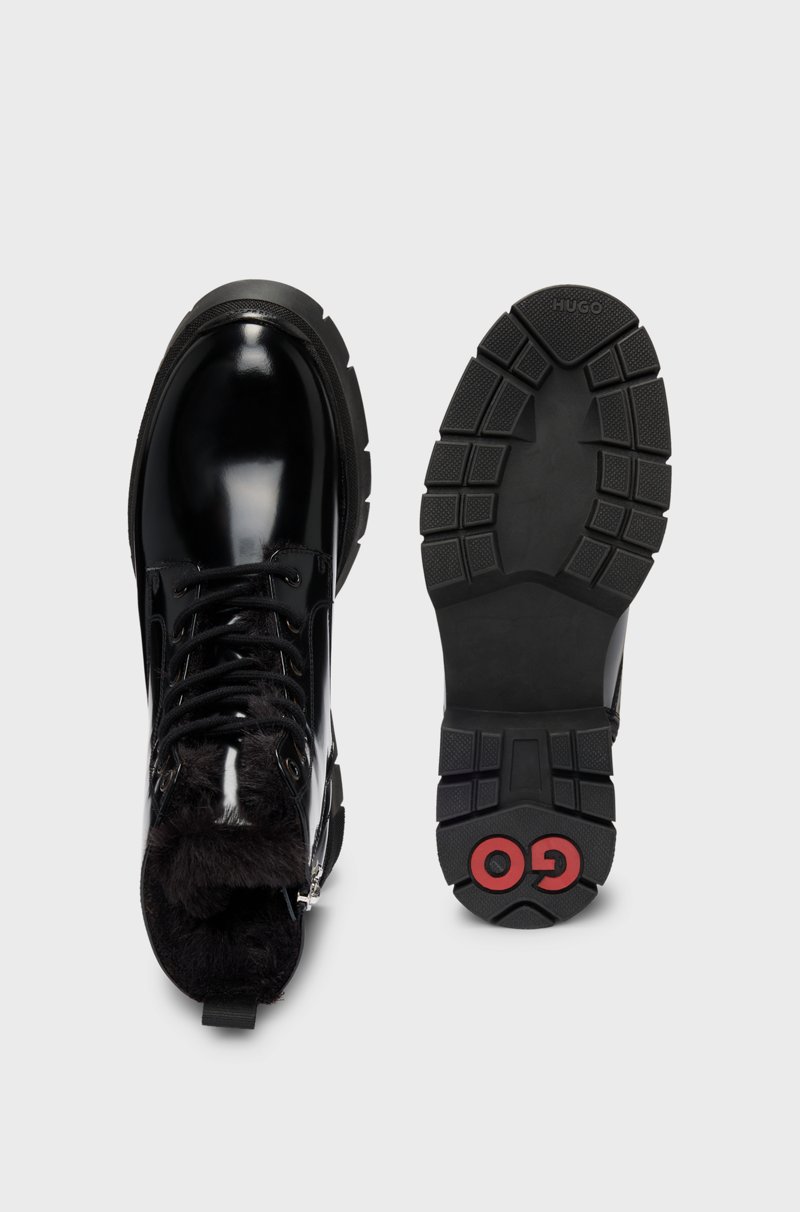 Hugo Boss Botas de piel sintética con logo en el cursor de la cremallera Oferta especial