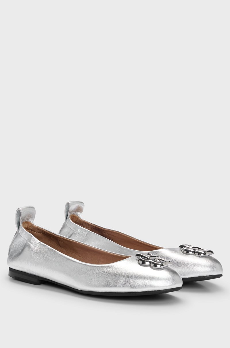 Hugo Boss Bailarinas de piel metalizada con monograma Double B