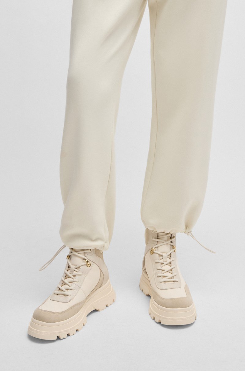 Hugo Boss Botas de piel con cordones y ribetes en contraste Oferta especial de fábrica