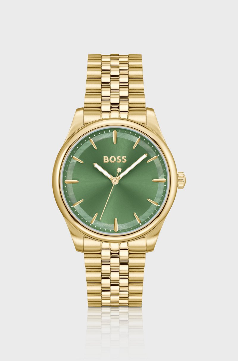 Hugo Boss Reloj dorado con esfera verde e incrustación nacarada