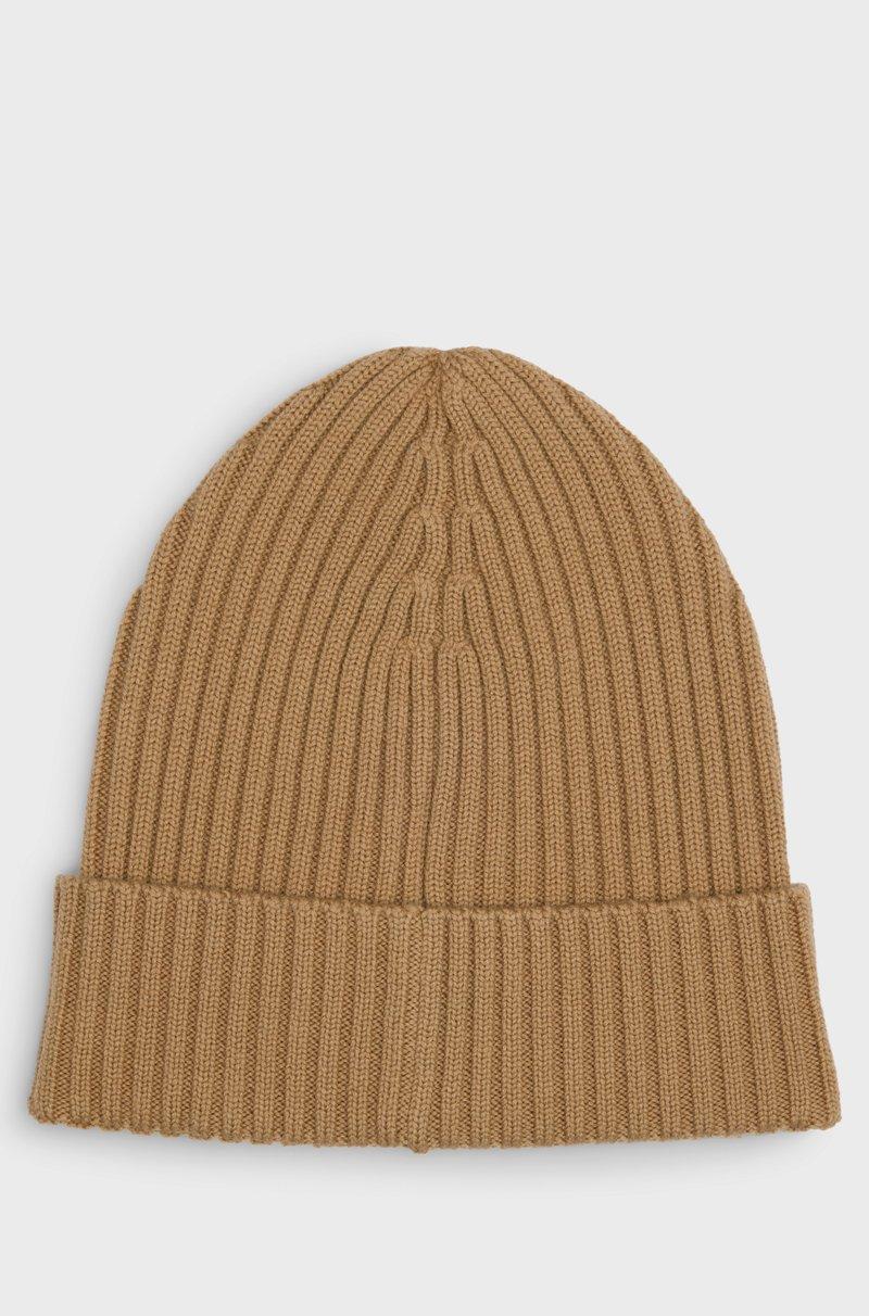 Hugo Boss Gorro de punto de canalé de lana virgen con logo bordado Envío internacional gratuito