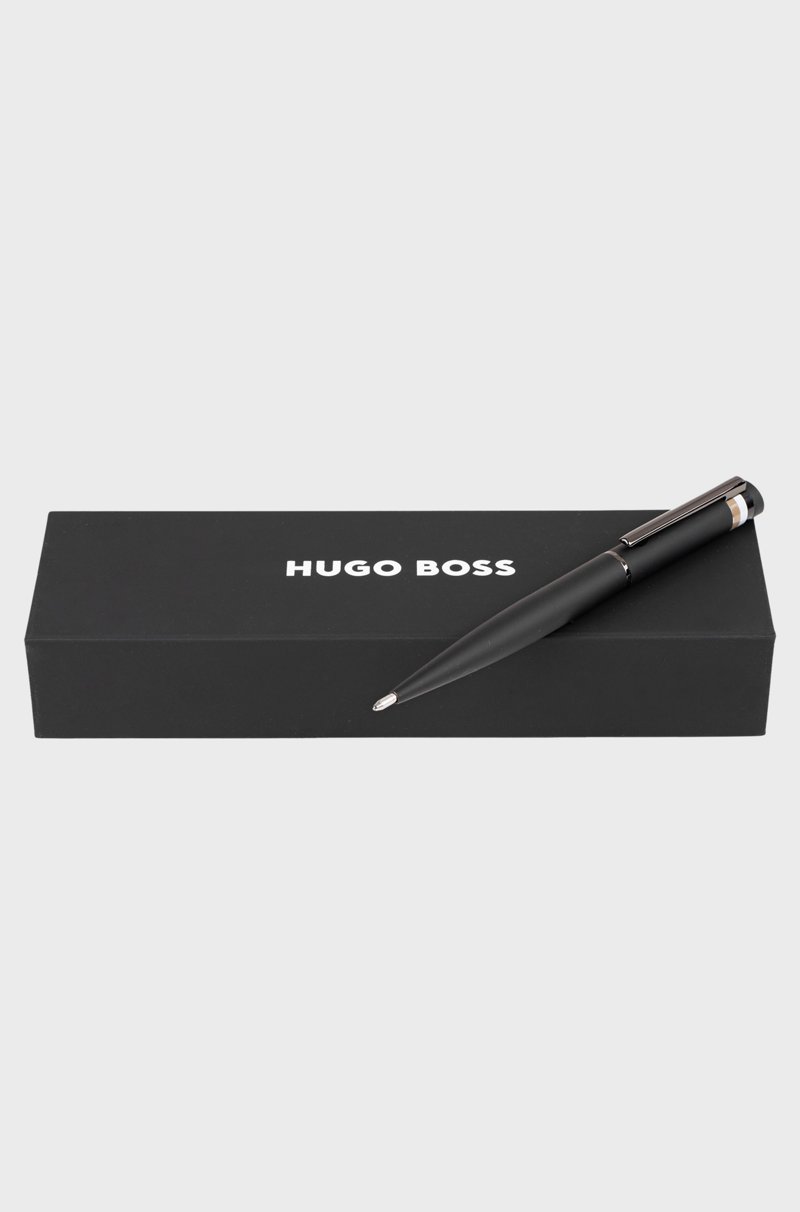 Hugo Boss Bolígrafo negro con detalle de rayas de la marca Libre de impuestos
