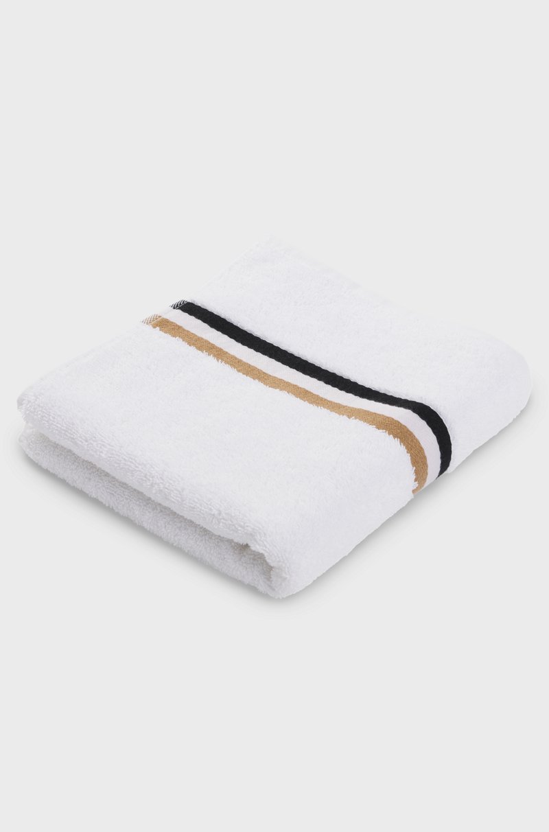 Hugo Boss Toalla de mano de algodón con borde con raya de la marca