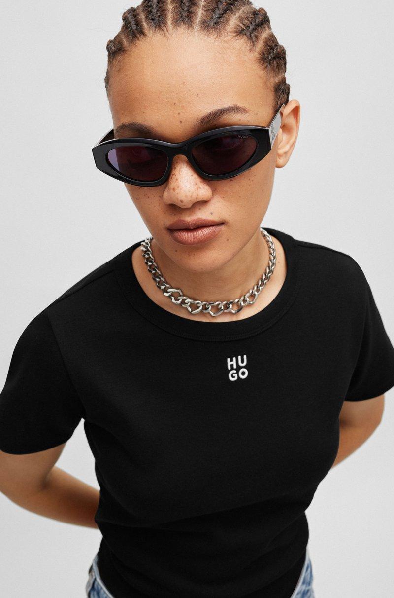 Hugo Boss Camiseta de algodón con logo apilado bordado Rebajas