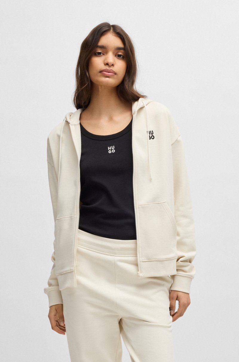 Hugo Boss Sudadera con capucha y cremallera en felpa de algodón con logo apilado