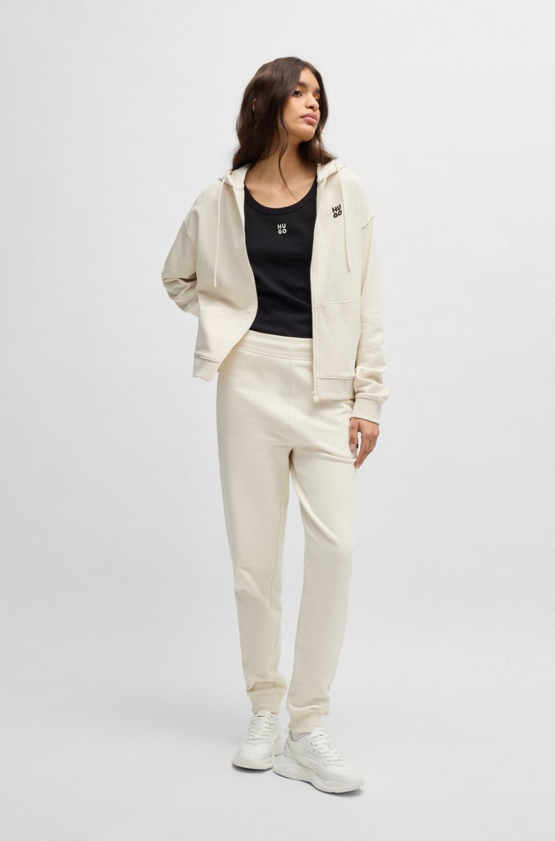 Hugo Boss Sudadera con capucha y cremallera en felpa de algodón con logo apilado Rebajas baratas