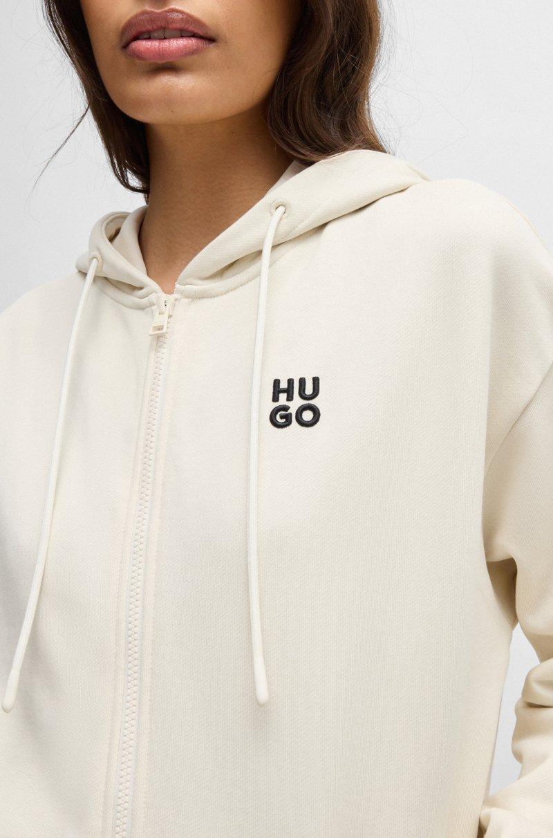 Hugo Boss Sudadera con capucha y cremallera en felpa de algodón con logo apilado Rebajas baratas