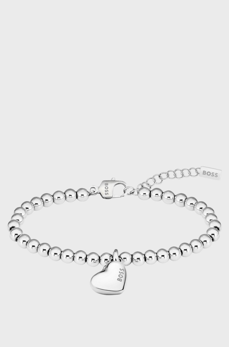 Hugo Boss Pulsera plateada con cuentas y colgante de corazón
