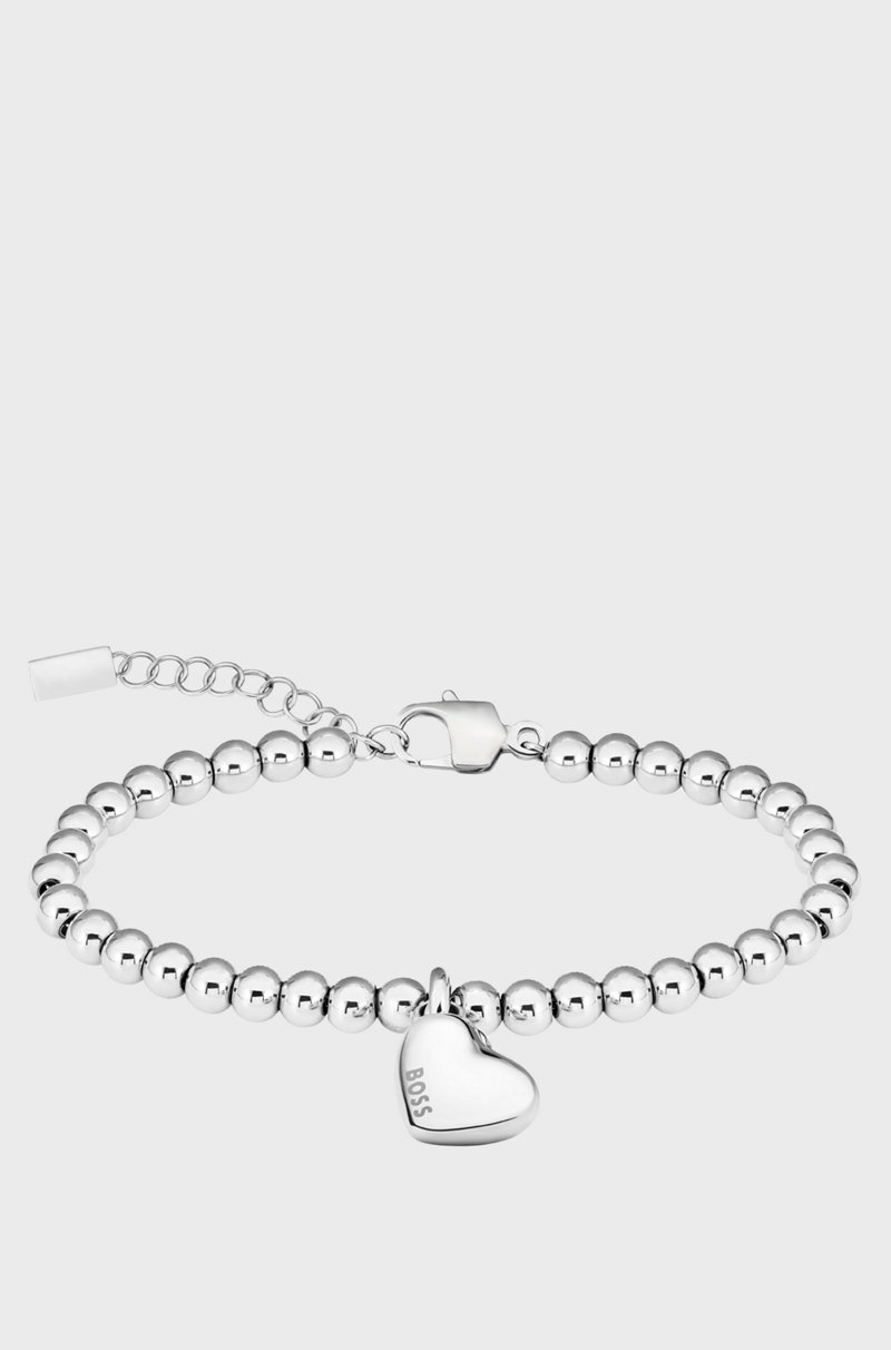 Hugo Boss Pulsera plateada con cuentas y colgante de corazón Ventas relámpago