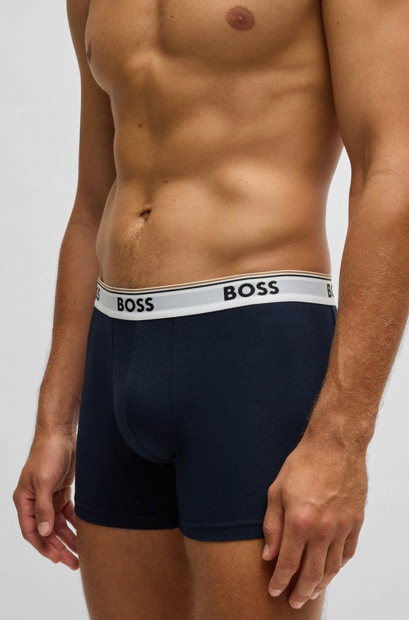 Hugo Boss Paquete de tres calzoncillos bóxer en algodón elástico con logos Mejor oferta