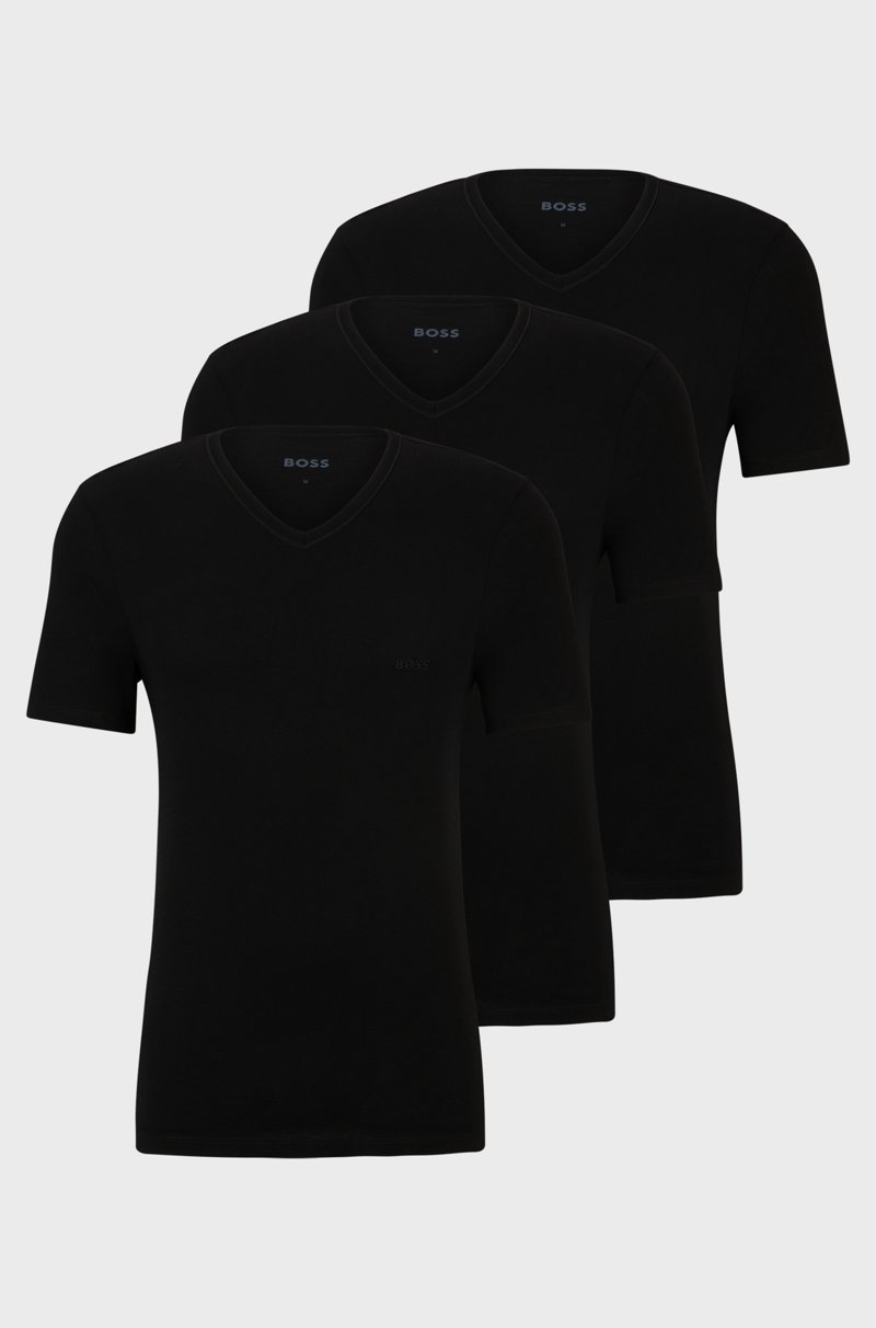 Hugo Boss Paquete de tres camisetas de punto de algodón con cuello en pico