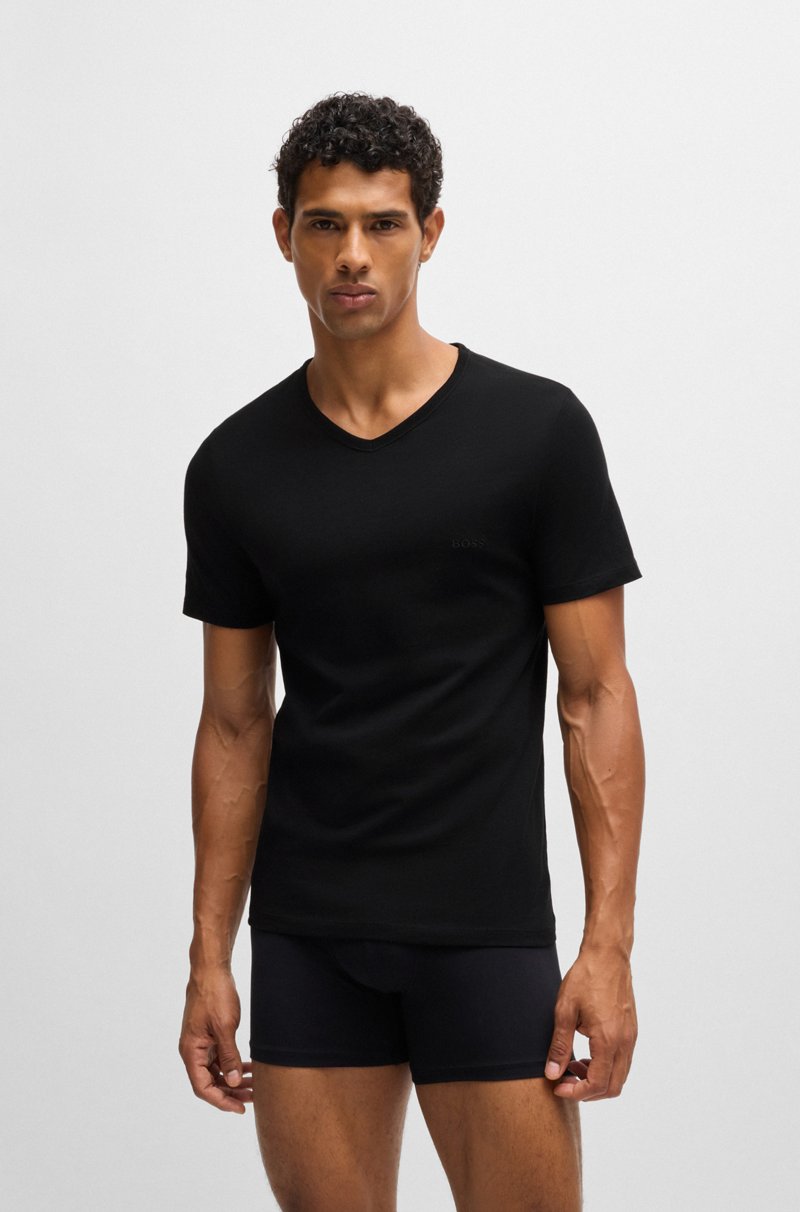 Hugo Boss Paquete de tres camisetas de punto de algodón con cuello en pico Último día
