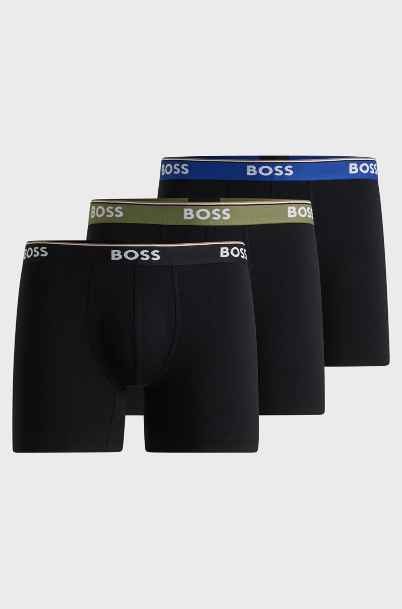 Hugo Boss Paquete de tres calzoncillos bóxer en algodón elástico con logos Solo hoy